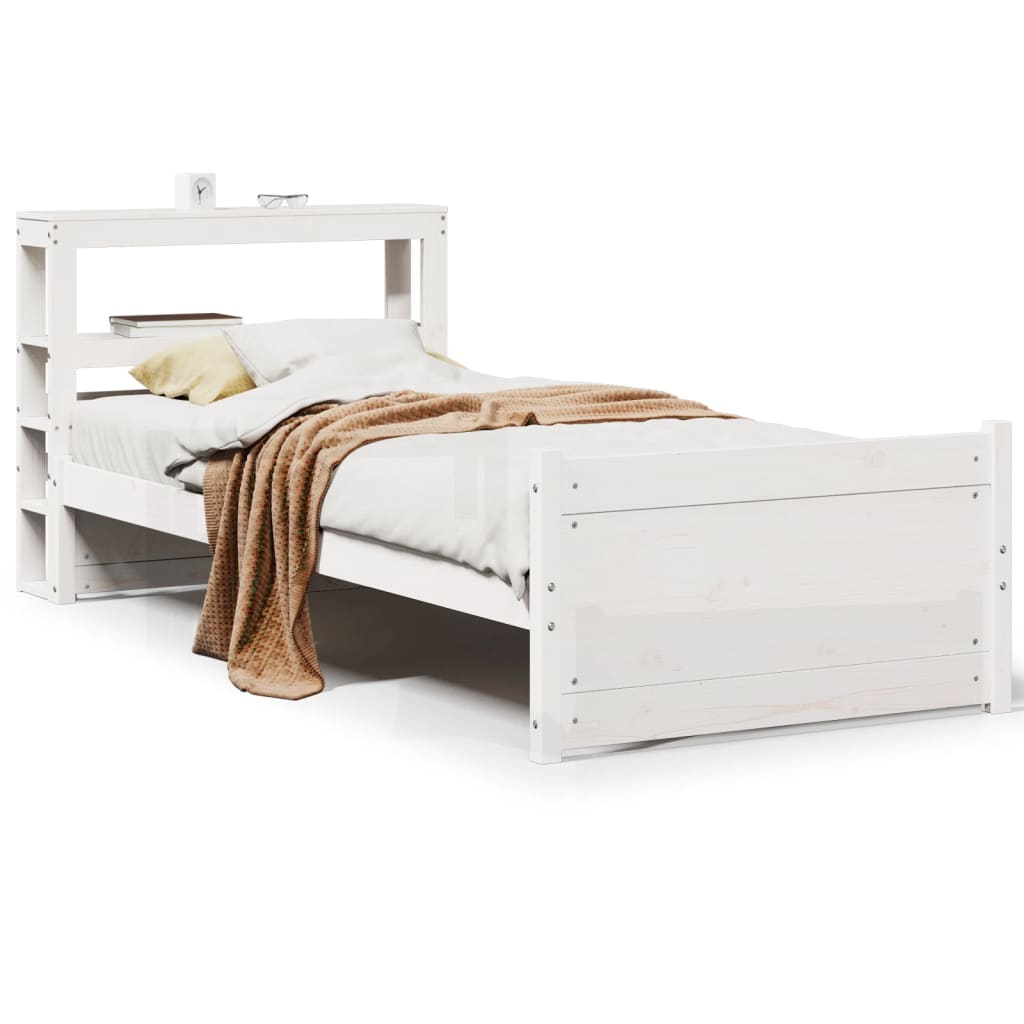 vidaXL Cadru de pat cu tăblie, alb, 75x190 cm, lemn masiv de pin vidaXL Cadru de pat cu tăblie, alb, 75x190 cm, lemn masiv de pin