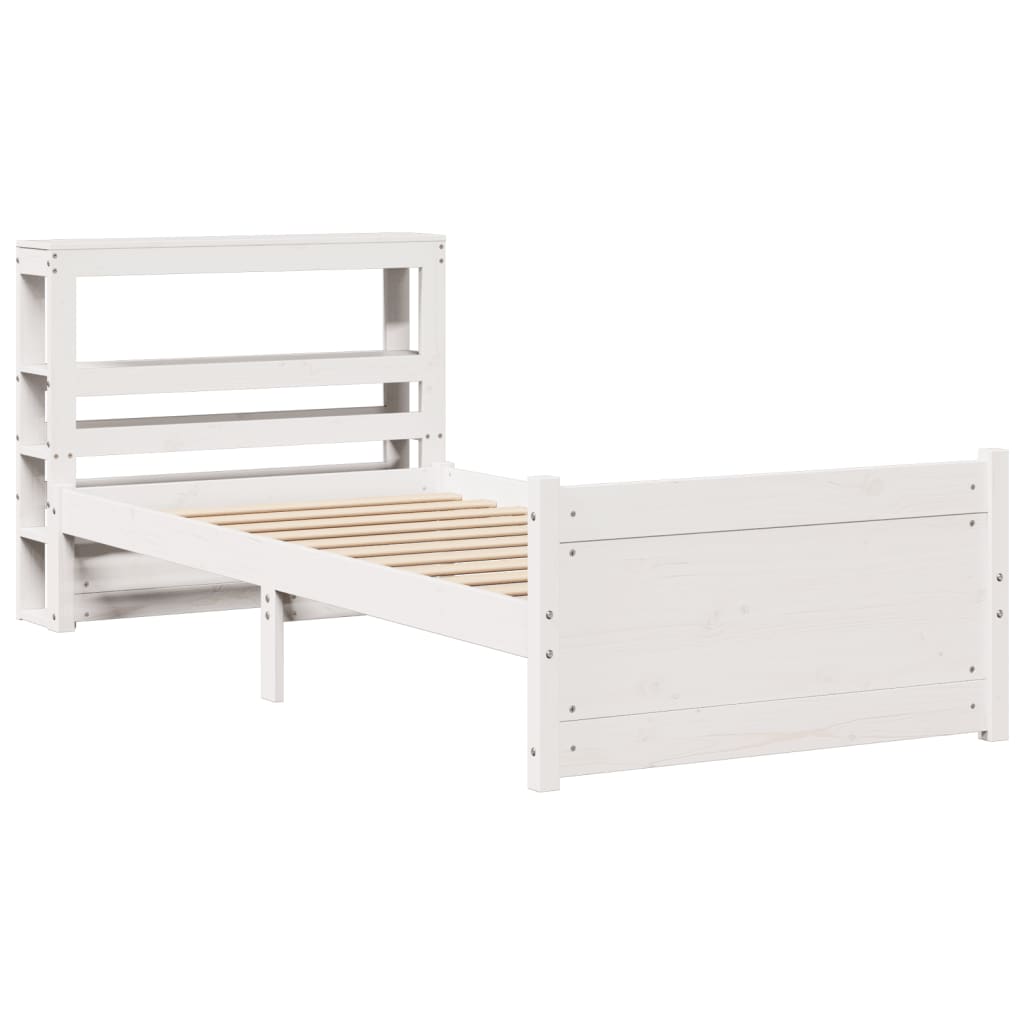 vidaXL Cadru de pat cu tăblie, alb, 75x190 cm, lemn masiv de pin vidaXL Cadru de pat cu tăblie, alb, 75x190 cm, lemn masiv de pin