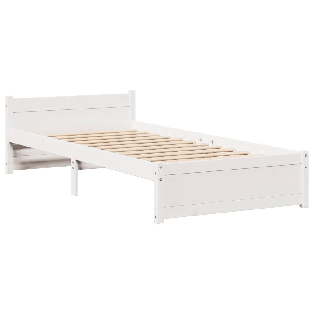 vidaXL Cadru de pat cu tăblie, alb, 75x190 cm, lemn masiv de pin vidaXL Cadru de pat cu tăblie, alb, 75x190 cm, lemn masiv de pin
