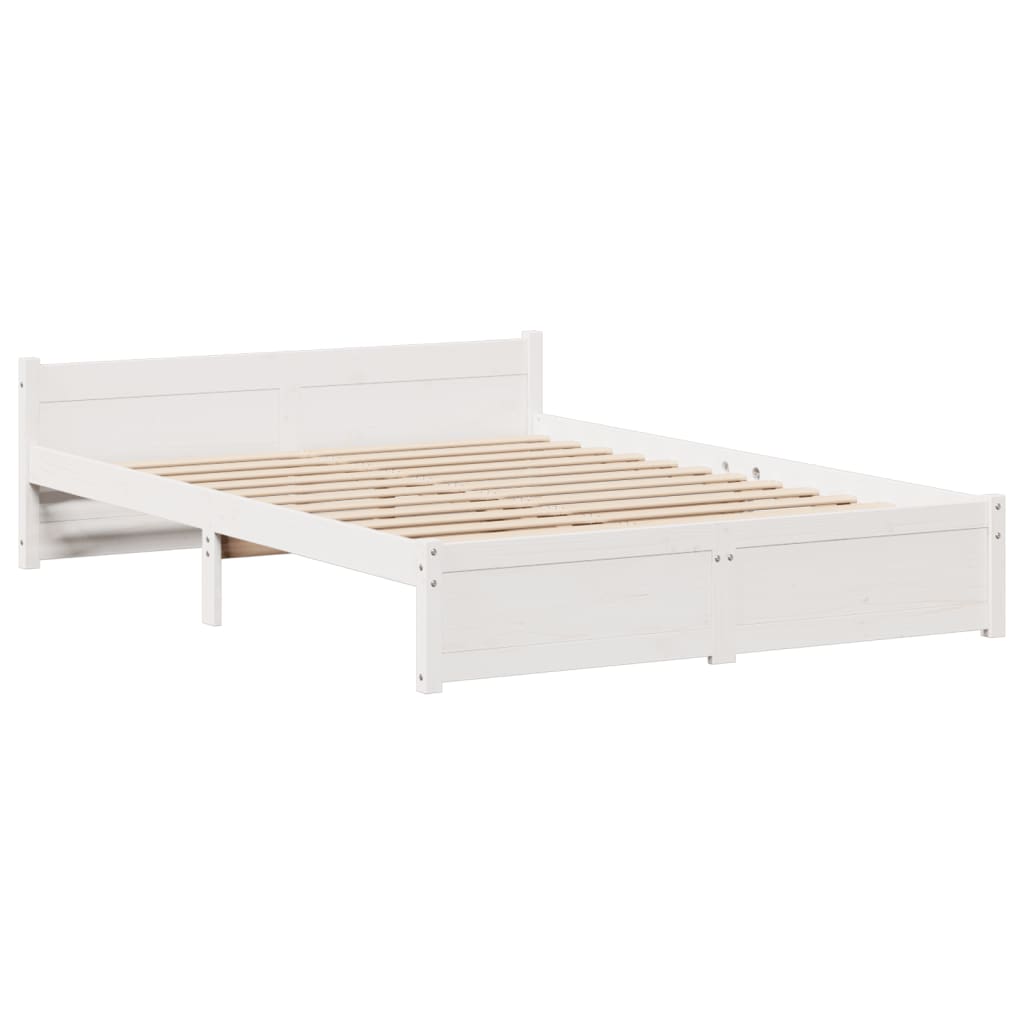 vidaXL Cadru de pat cu tăblie, alb, 135x190 cm, lemn masiv de pin vidaXL Cadru de pat cu tăblie, alb, 135x190 cm, lemn masiv de pin