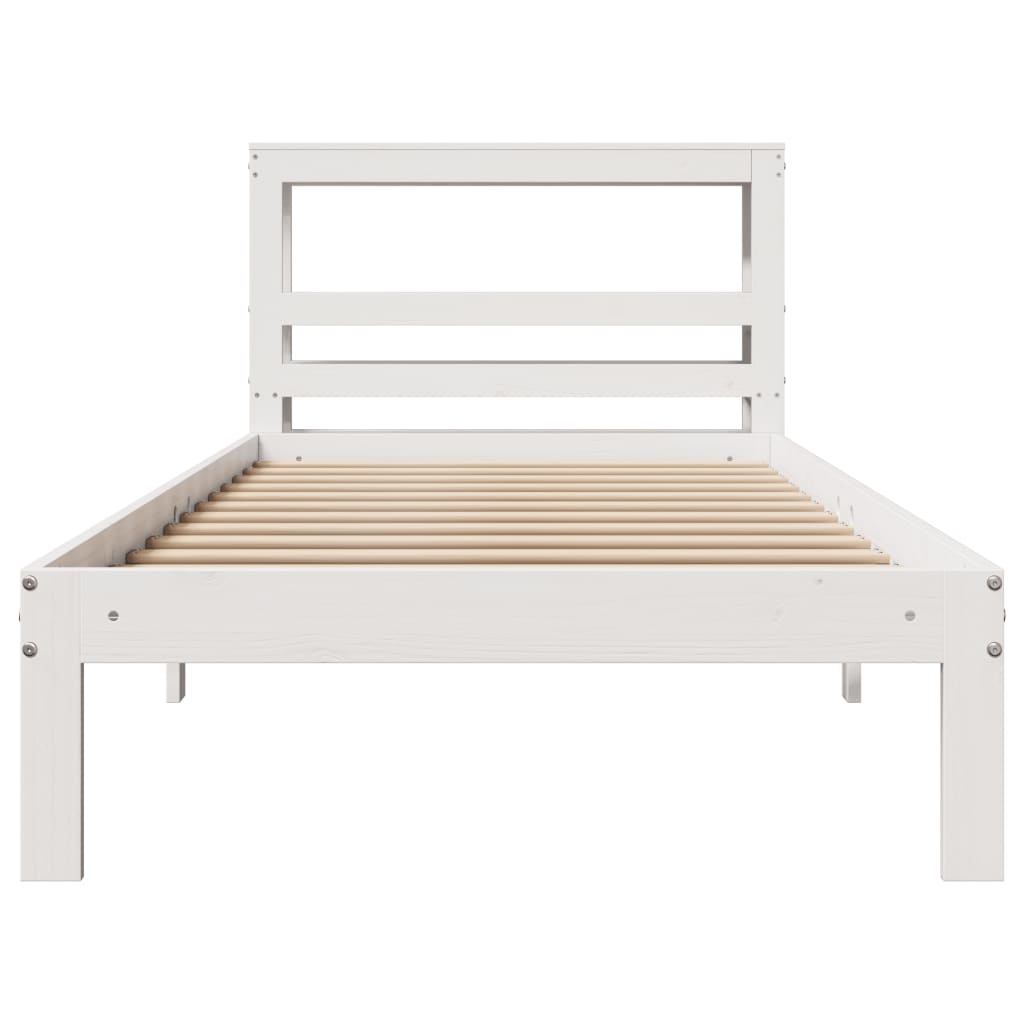 vidaXL Cadru de pat cu tăblie, alb, 75x190 cm, lemn masiv de pin vidaXL Cadru de pat cu tăblie, alb, 75x190 cm, lemn masiv de pin
