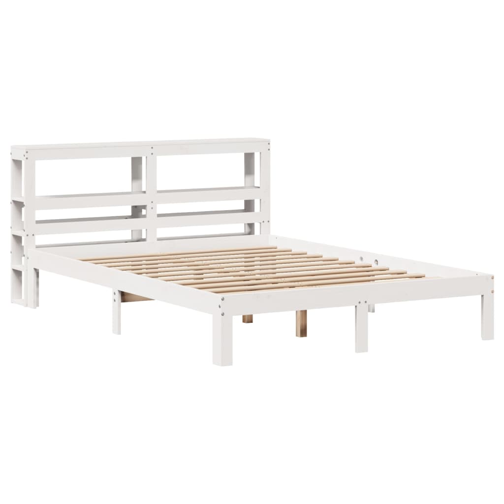 vidaXL Cadru de pat cu tăblie, alb, 135x190 cm, lemn masiv de pin vidaXL Cadru de pat cu tăblie, alb, 135x190 cm, lemn masiv de pin