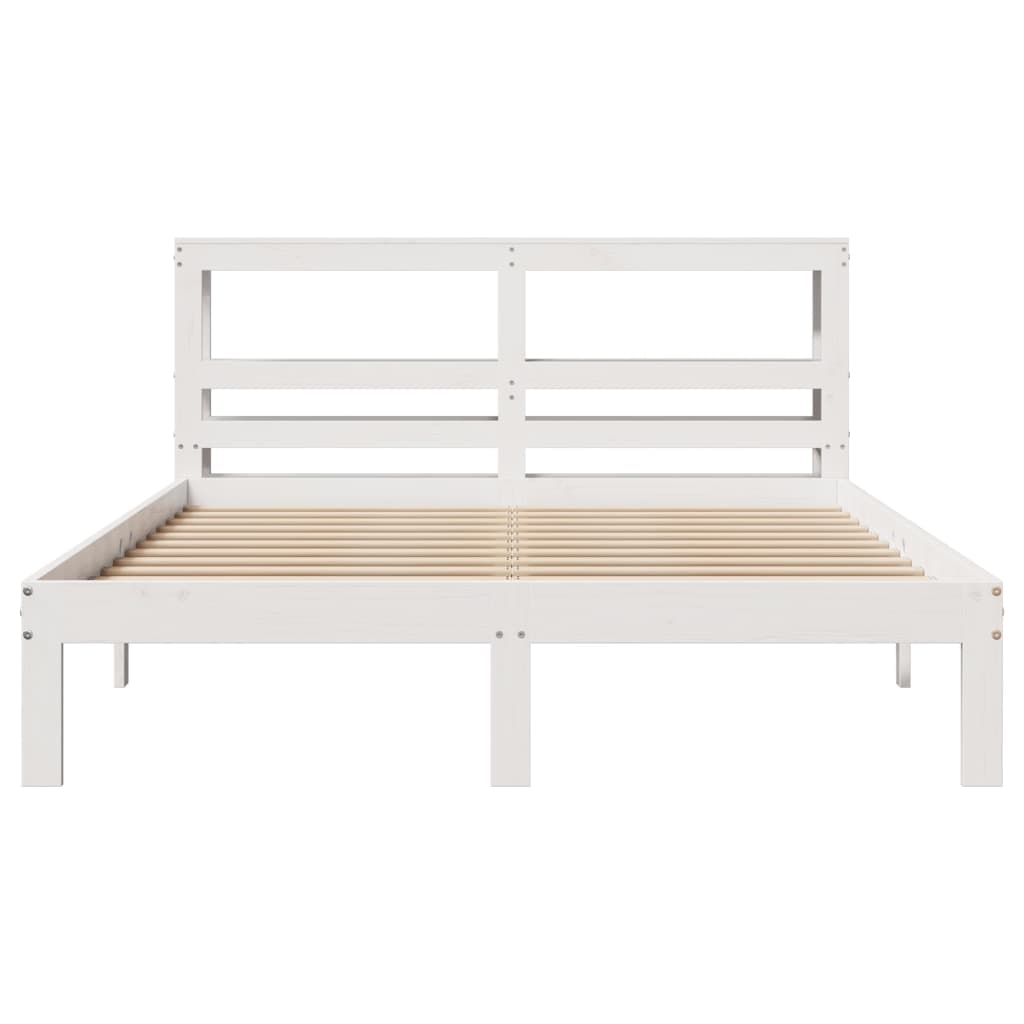 vidaXL Cadru de pat cu tăblie, alb, 135x190 cm, lemn masiv de pin vidaXL Cadru de pat cu tăblie, alb, 135x190 cm, lemn masiv de pin