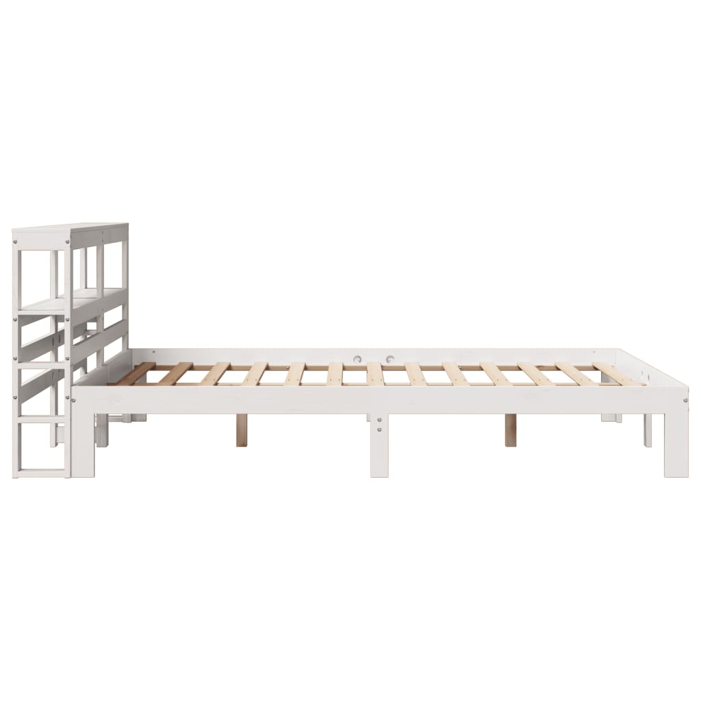 vidaXL Cadru de pat cu tăblie, alb, 135x190 cm, lemn masiv de pin vidaXL Cadru de pat cu tăblie, alb, 135x190 cm, lemn masiv de pin