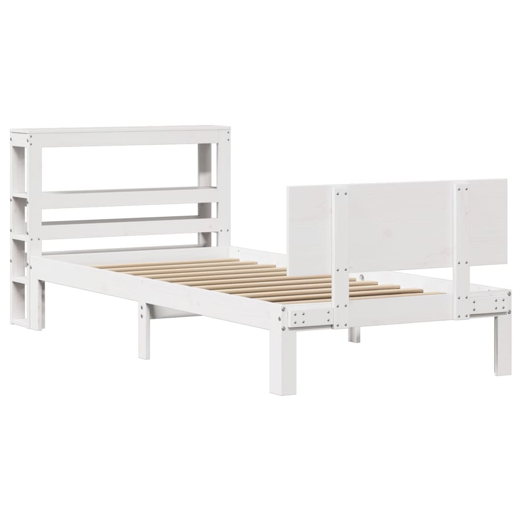 vidaXL Cadru de pat cu tăblie, alb, 75x190 cm, lemn masiv de pin vidaXL Cadru de pat cu tăblie, alb, 75x190 cm, lemn masiv de pin