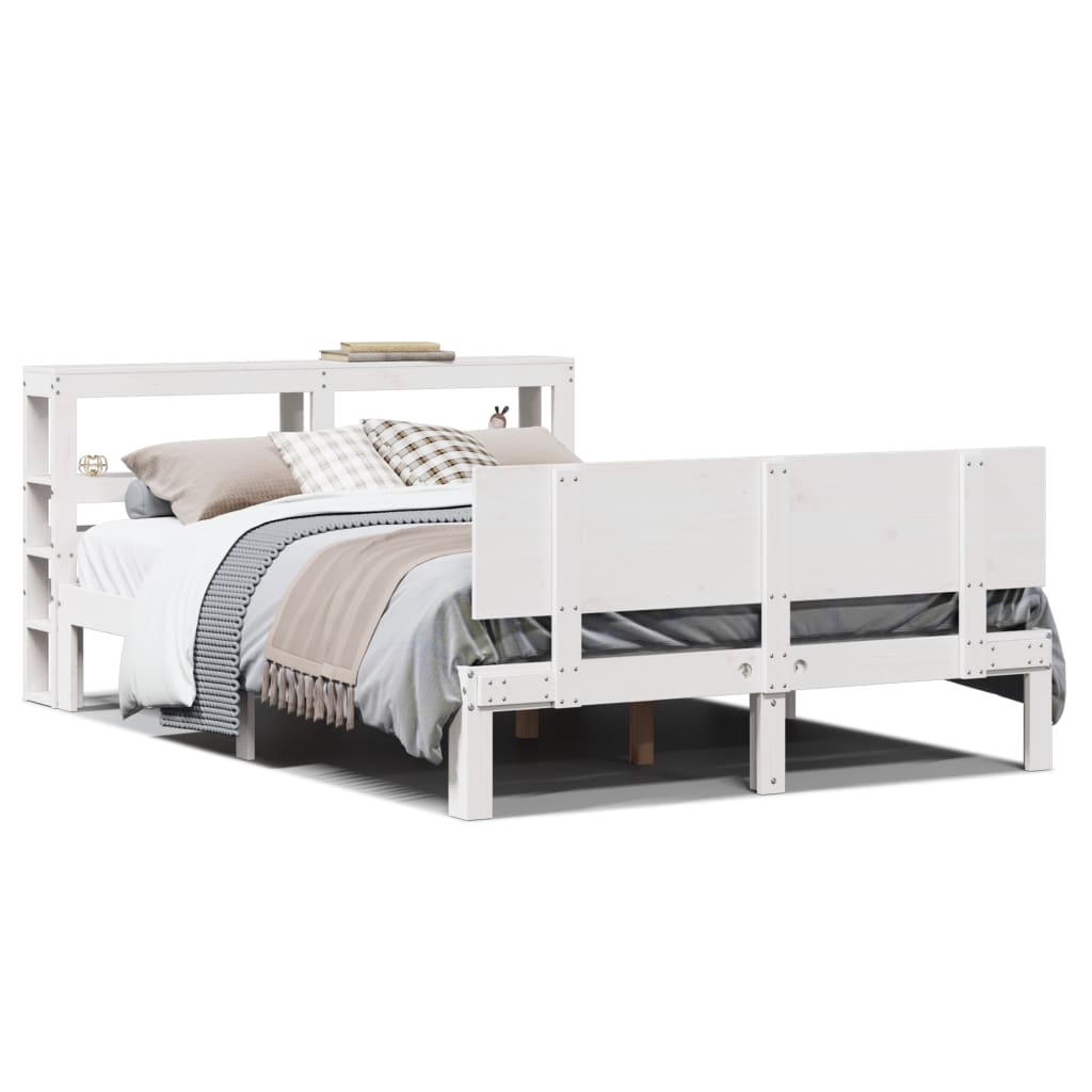 vidaXL Cadru de pat cu tăblie, alb, 120x190 cm, lemn masiv pin vidaXL Cadru de pat cu tăblie, alb, 120x190 cm, lemn masiv pin