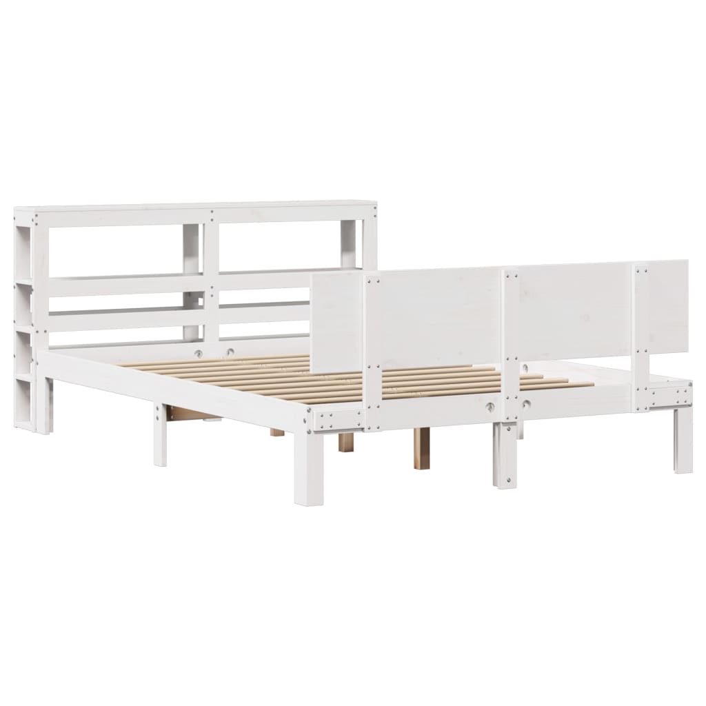 vidaXL Cadru de pat cu tăblie, alb, 120x190 cm, lemn masiv pin vidaXL Cadru de pat cu tăblie, alb, 120x190 cm, lemn masiv pin