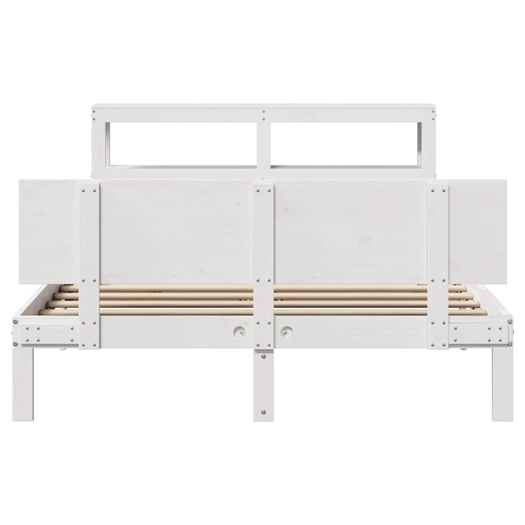 vidaXL Cadru de pat cu tăblie, alb, 120x190 cm, lemn masiv pin vidaXL Cadru de pat cu tăblie, alb, 120x190 cm, lemn masiv pin