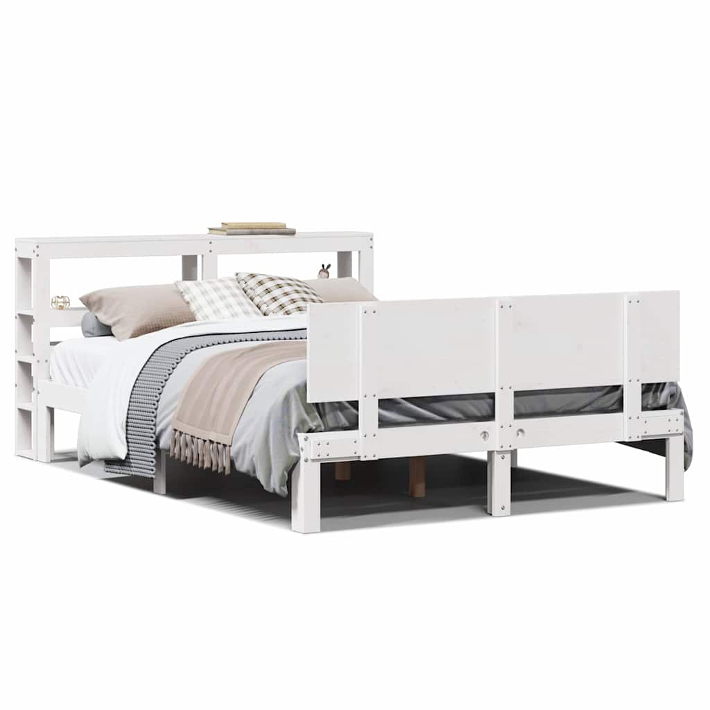 vidaXL Cadru de pat cu tăblie, alb, 135x190 cm, lemn masiv de pin vidaXL Cadru de pat cu tăblie, alb, 135x190 cm, lemn masiv de pin