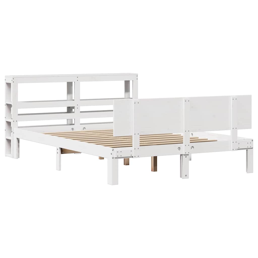 vidaXL Cadru de pat cu tăblie, alb, 135x190 cm, lemn masiv de pin vidaXL Cadru de pat cu tăblie, alb, 135x190 cm, lemn masiv de pin
