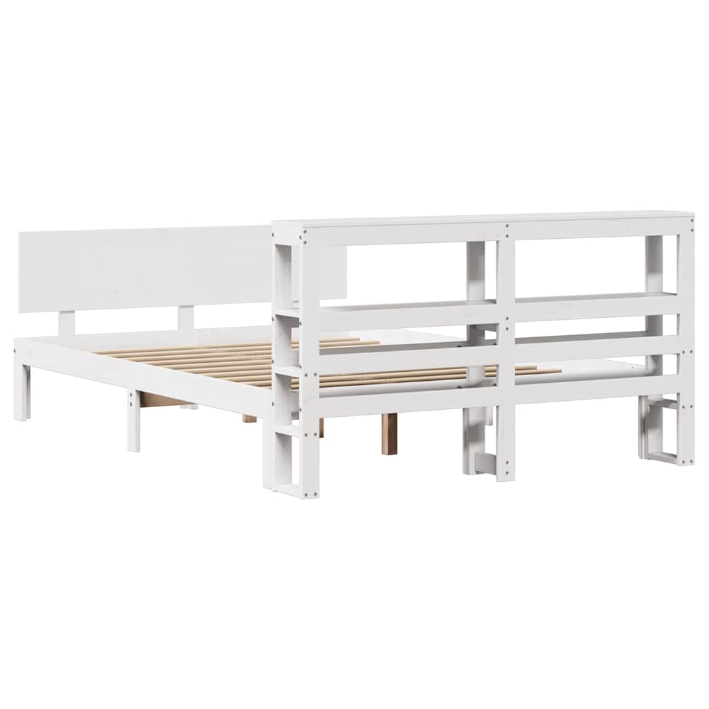 vidaXL Cadru de pat cu tăblie, alb, 135x190 cm, lemn masiv de pin vidaXL Cadru de pat cu tăblie, alb, 135x190 cm, lemn masiv de pin