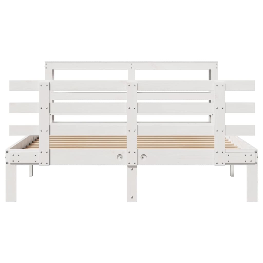 vidaXL Cadru de pat cu tăblie, alb, 135x190 cm, lemn masiv de pin vidaXL Cadru de pat cu tăblie, alb, 135x190 cm, lemn masiv de pin