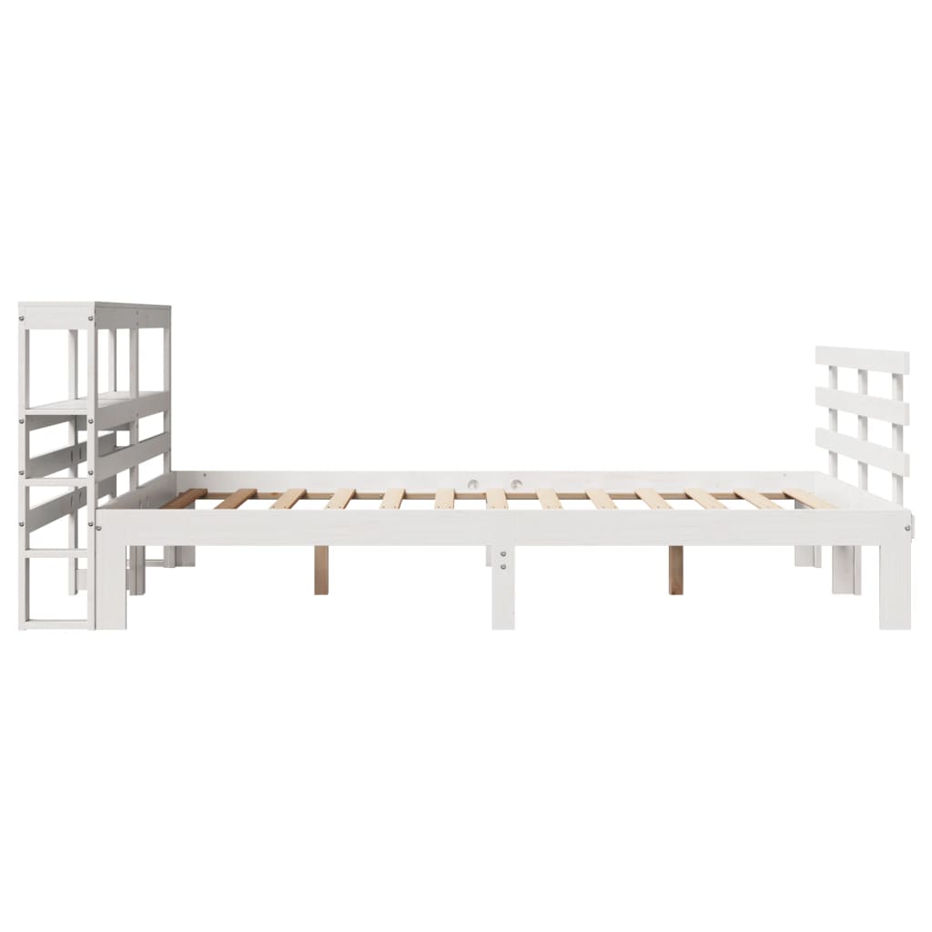 vidaXL Cadru de pat cu tăblie, alb, 135x190 cm, lemn masiv de pin vidaXL Cadru de pat cu tăblie, alb, 135x190 cm, lemn masiv de pin