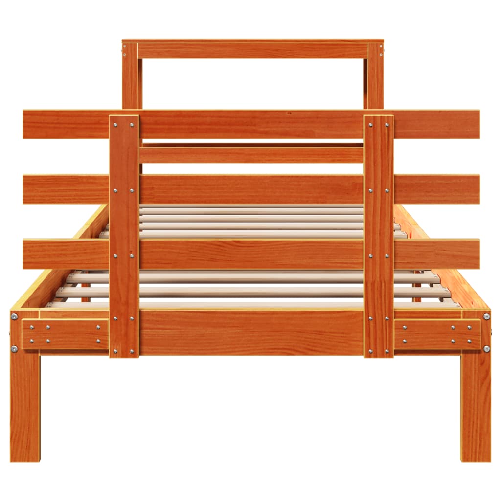 vidaXL Cadru de pat cu tăblie, maro ceruit, 75x190 cm, lemn masiv pin