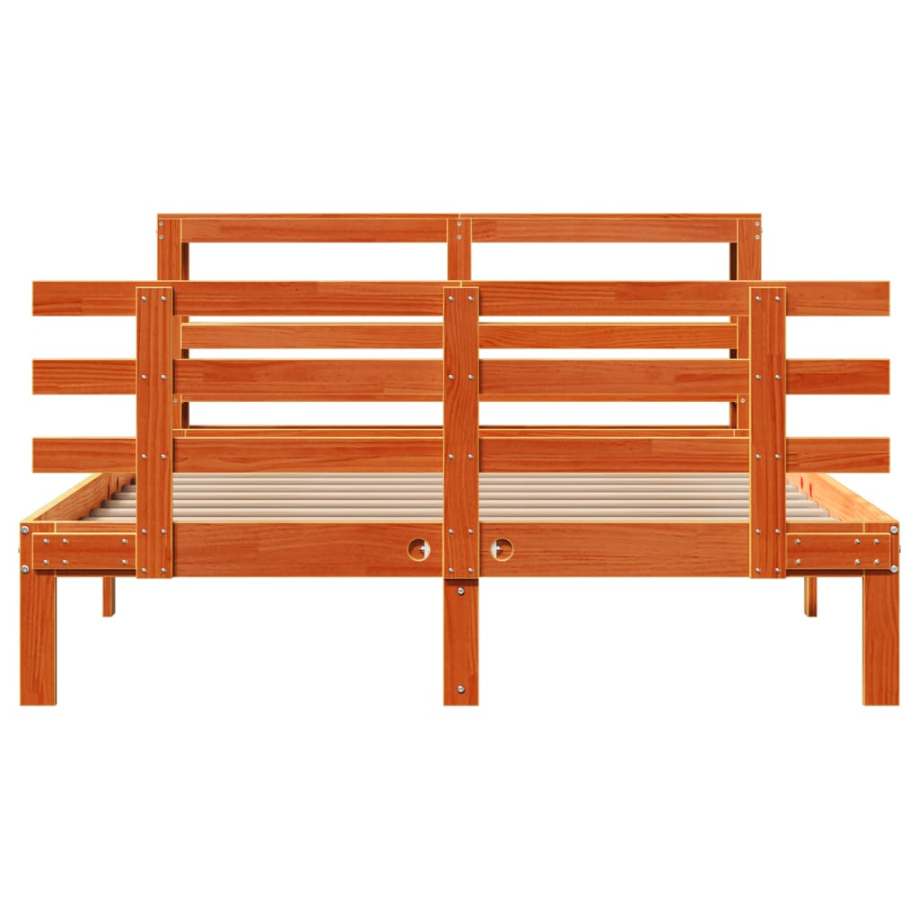 vidaXL Cadru de pat cu tăblie, maro ceruit, 140x190 cm, lemn masiv pin vidaXL Cadru de pat cu tăblie, maro ceruit, 140x190 cm, lemn masiv pin