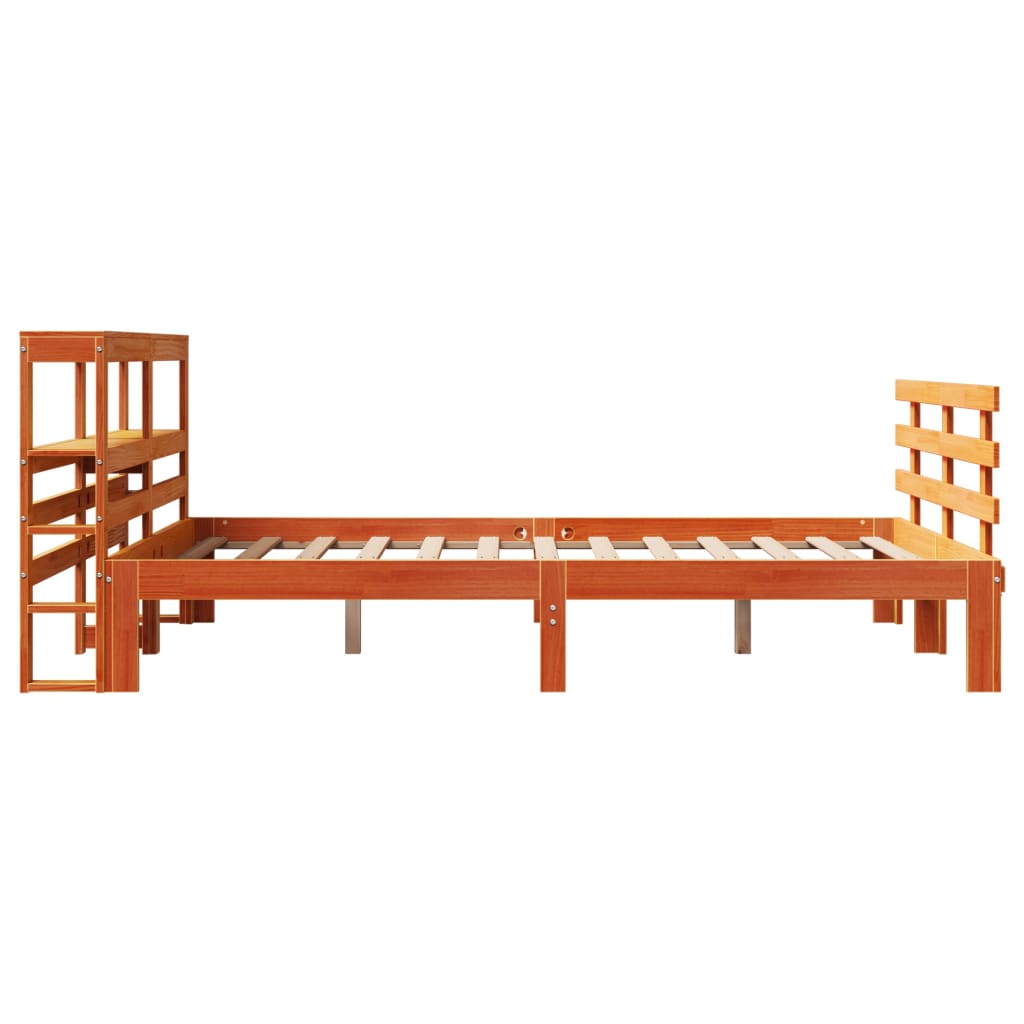vidaXL Cadru de pat cu tăblie, maro ceruit, 140x190 cm, lemn masiv pin vidaXL Cadru de pat cu tăblie, maro ceruit, 140x190 cm, lemn masiv pin