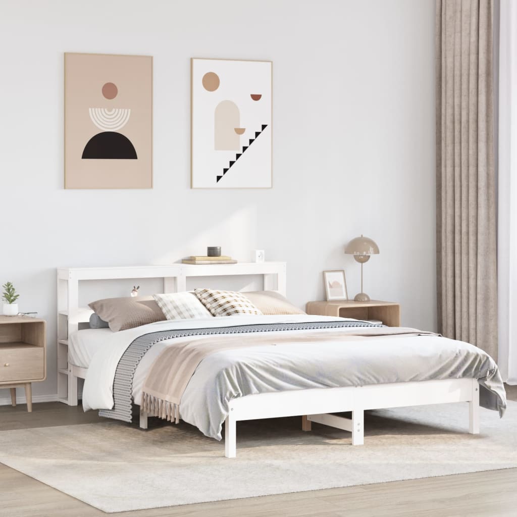 vidaXL Cadru de pat fără saltea, alb, 160x200 cm, lemn masiv pin vidaXL Cadru de pat fără saltea, alb, 160x200 cm, lemn masiv pin