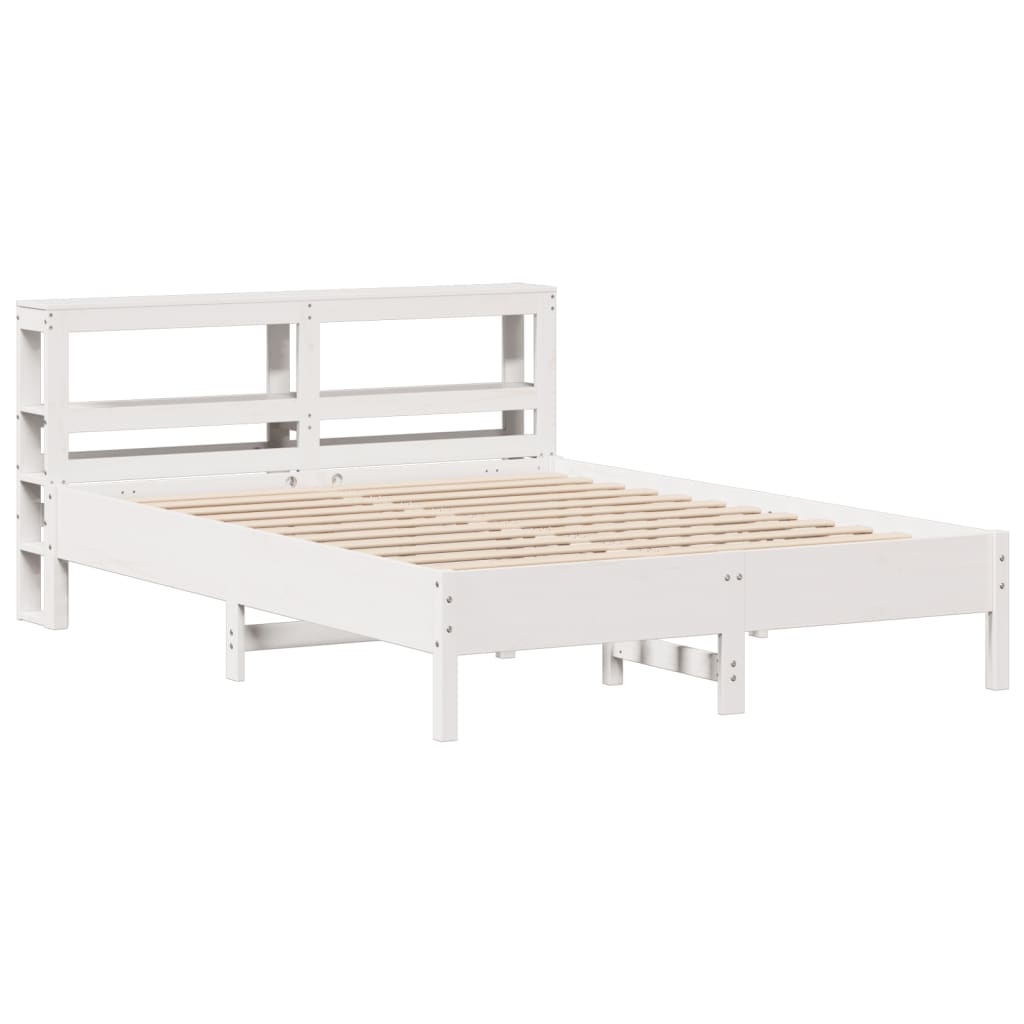 vidaXL Cadru de pat fără saltea, alb, 140x190 cm, lemn masiv de pin