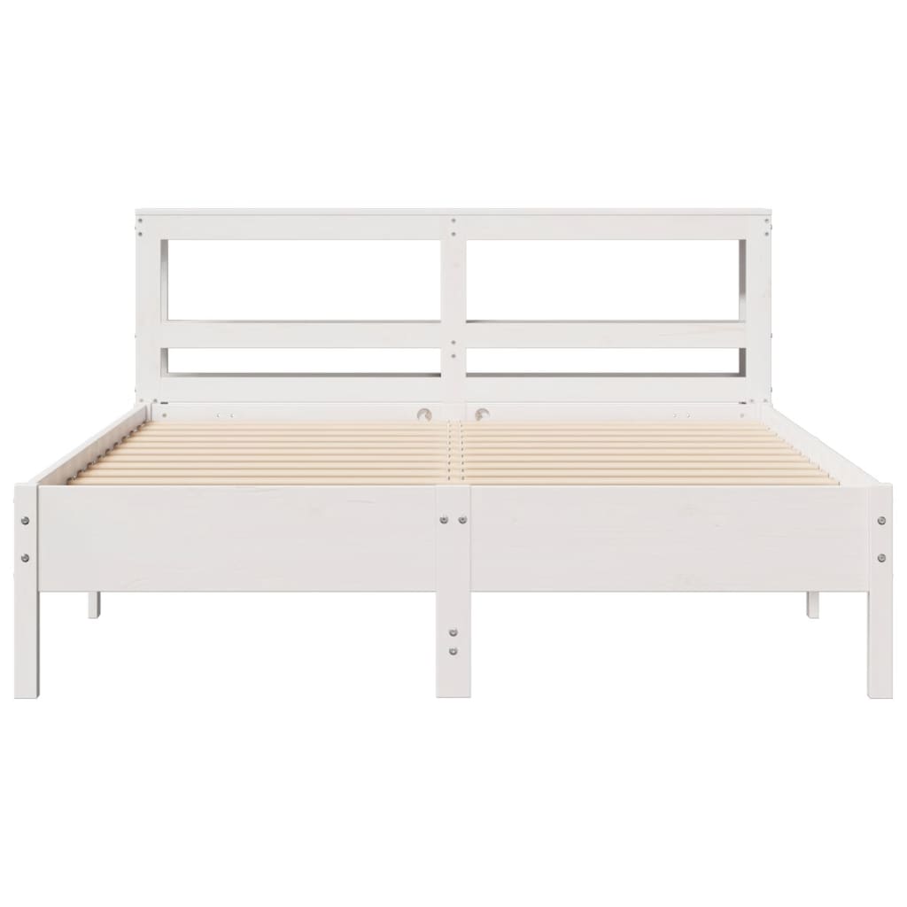 vidaXL Cadru de pat fără saltea, alb, 140x190 cm, lemn masiv de pin