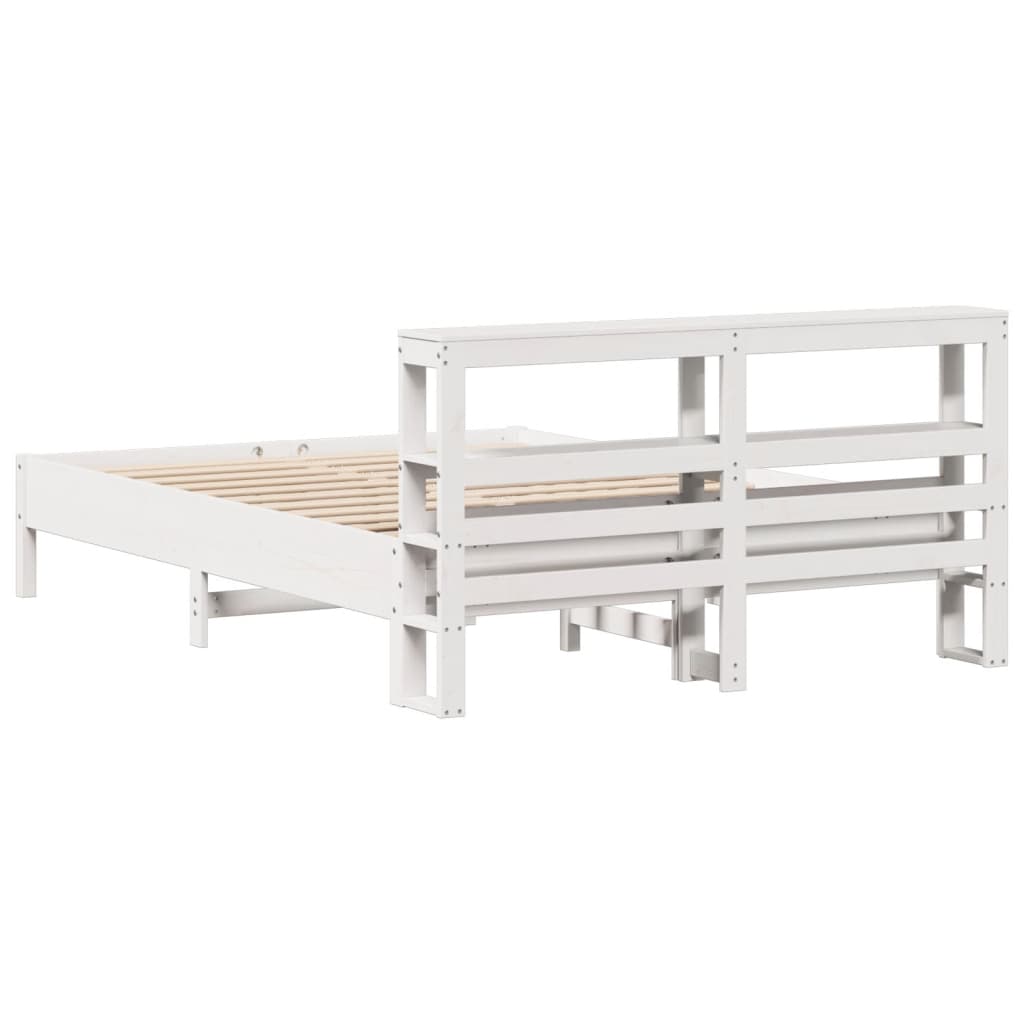 vidaXL Cadru de pat fără saltea, alb, 140x190 cm, lemn masiv de pin