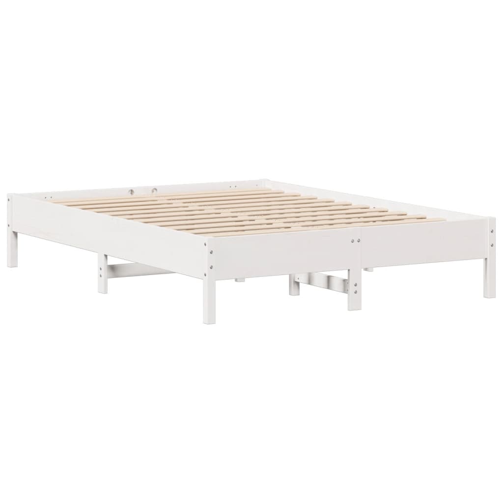 vidaXL Cadru de pat fără saltea, alb, 140x190 cm, lemn masiv de pin