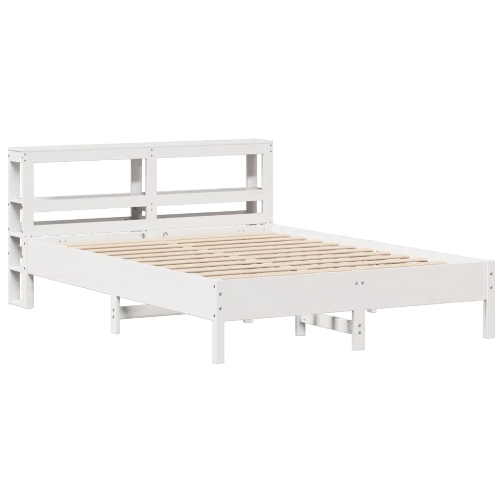 vidaXL Cadru de pat fără saltea, alb, 135x190 cm, lemn masiv de pin vidaXL Cadru de pat fără saltea, alb, 135x190 cm, lemn masiv de pin