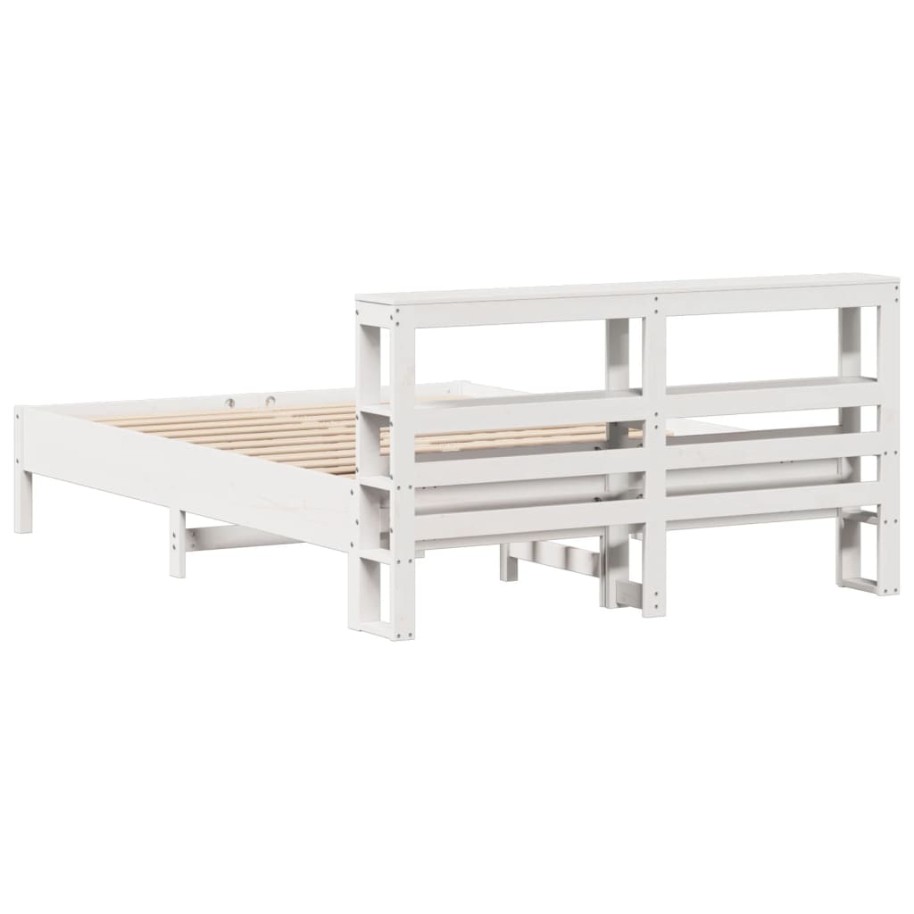 vidaXL Cadru de pat fără saltea, alb, 135x190 cm, lemn masiv de pin vidaXL Cadru de pat fără saltea, alb, 135x190 cm, lemn masiv de pin