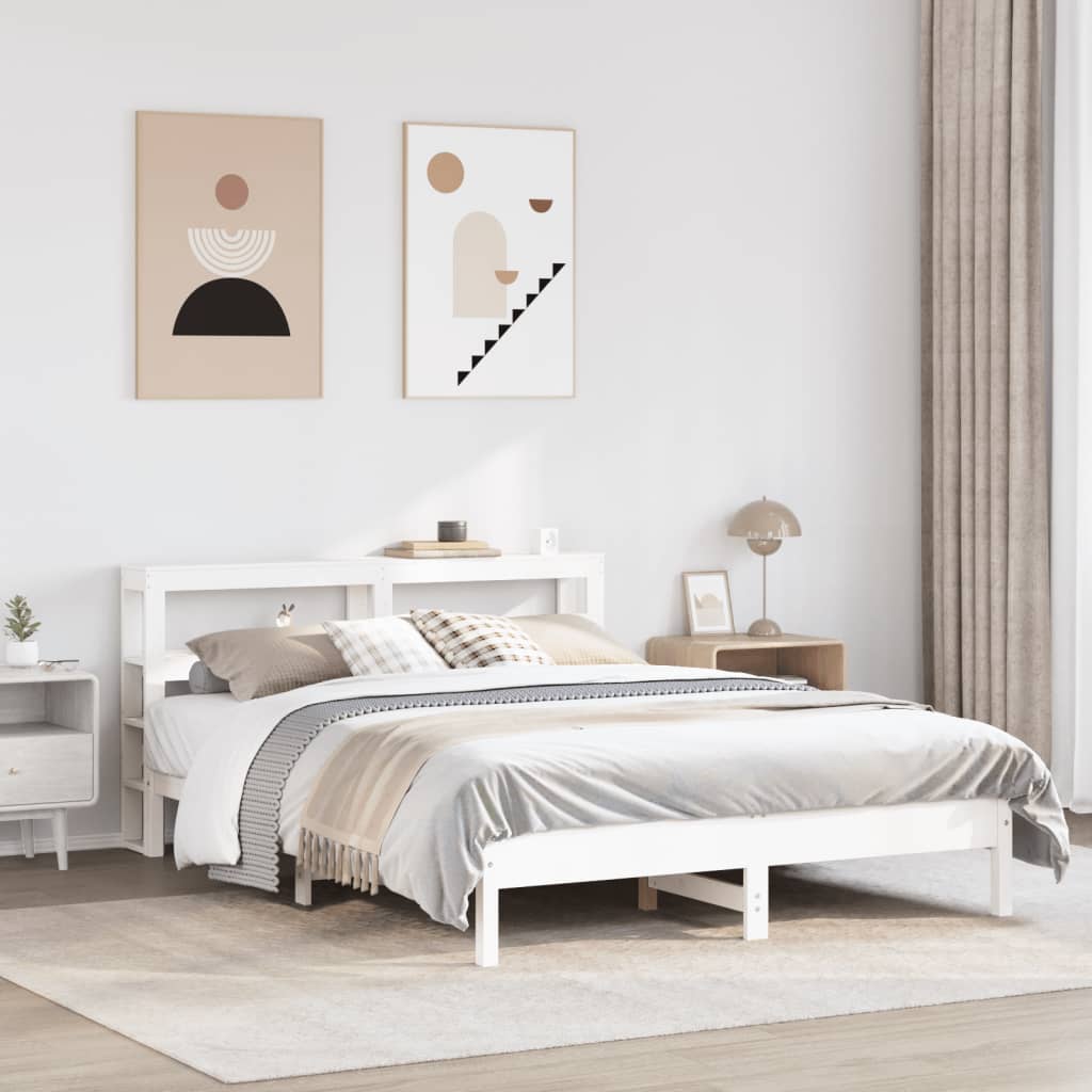 vidaXL Cadru de pat fără saltea, alb, 135x190 cm, lemn masiv de pin vidaXL Cadru de pat fără saltea, alb, 135x190 cm, lemn masiv de pin