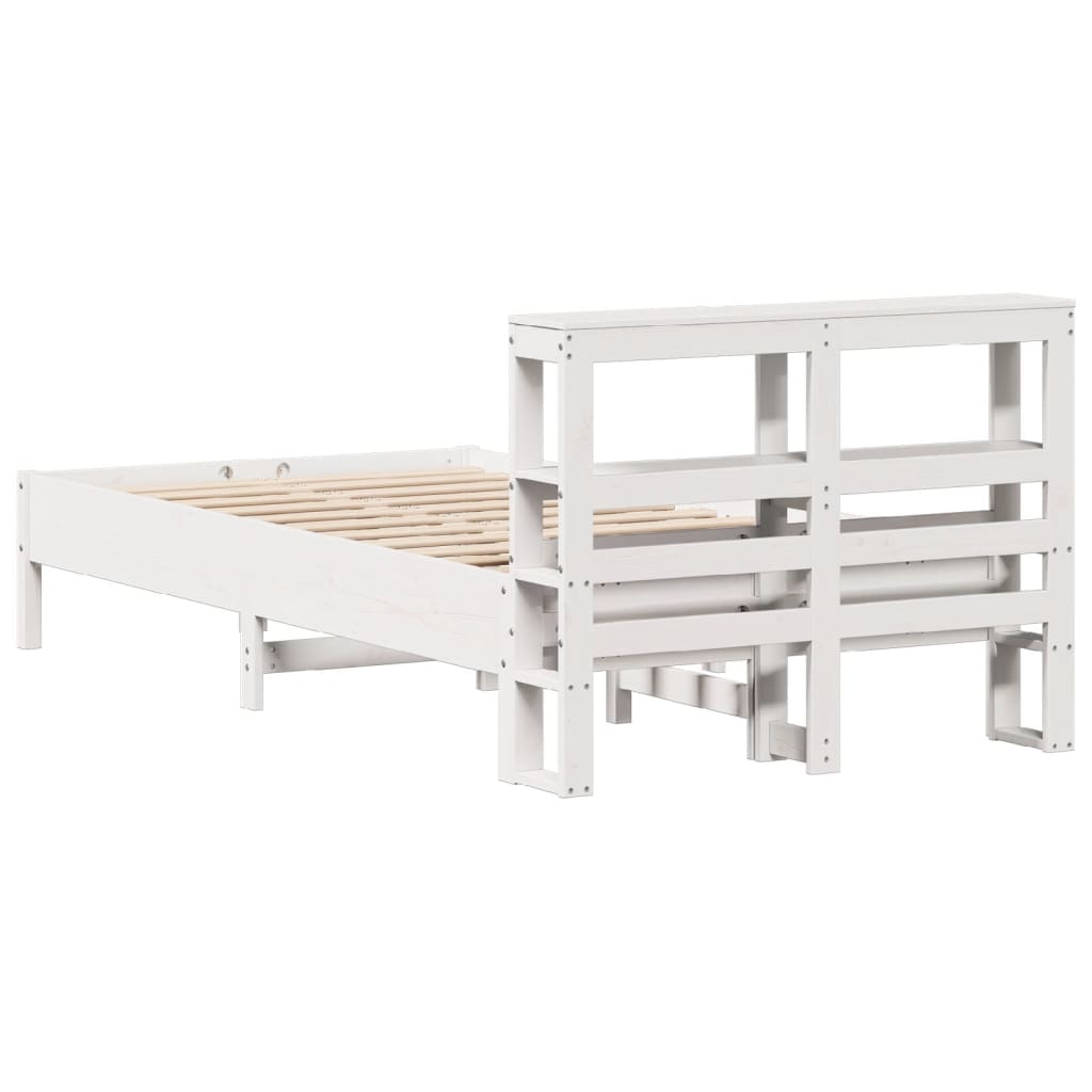 vidaXL Cadru de pat fără saltea, alb, 120x190 cm, lemn masiv pin vidaXL Cadru de pat fără saltea, alb, 120x190 cm, lemn masiv pin