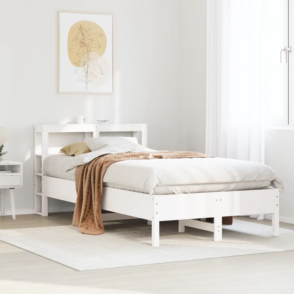 vidaXL Cadru de pat fără saltea, alb, 120x190 cm, lemn masiv pin vidaXL Cadru de pat fără saltea, alb, 120x190 cm, lemn masiv pin