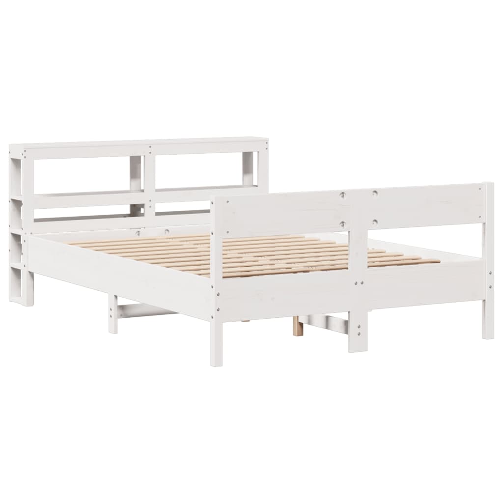 vidaXL Cadru de pat fără saltea, alb, 140x190 cm, lemn masiv de pin vidaXL Cadru de pat fără saltea, alb, 140x190 cm, lemn masiv de pin