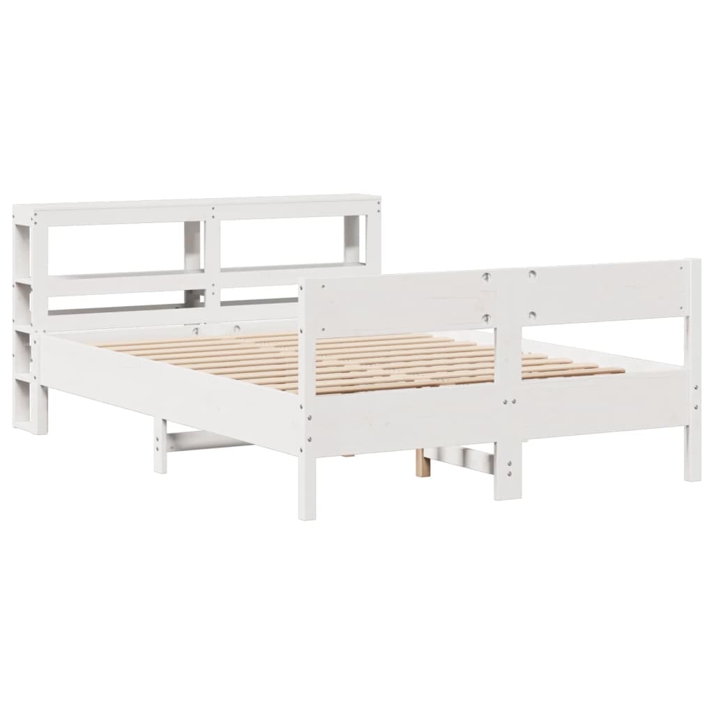 vidaXL Cadru de pat fără saltea, alb, 135x190 cm, lemn masiv de pin vidaXL Cadru de pat fără saltea, alb, 135x190 cm, lemn masiv de pin