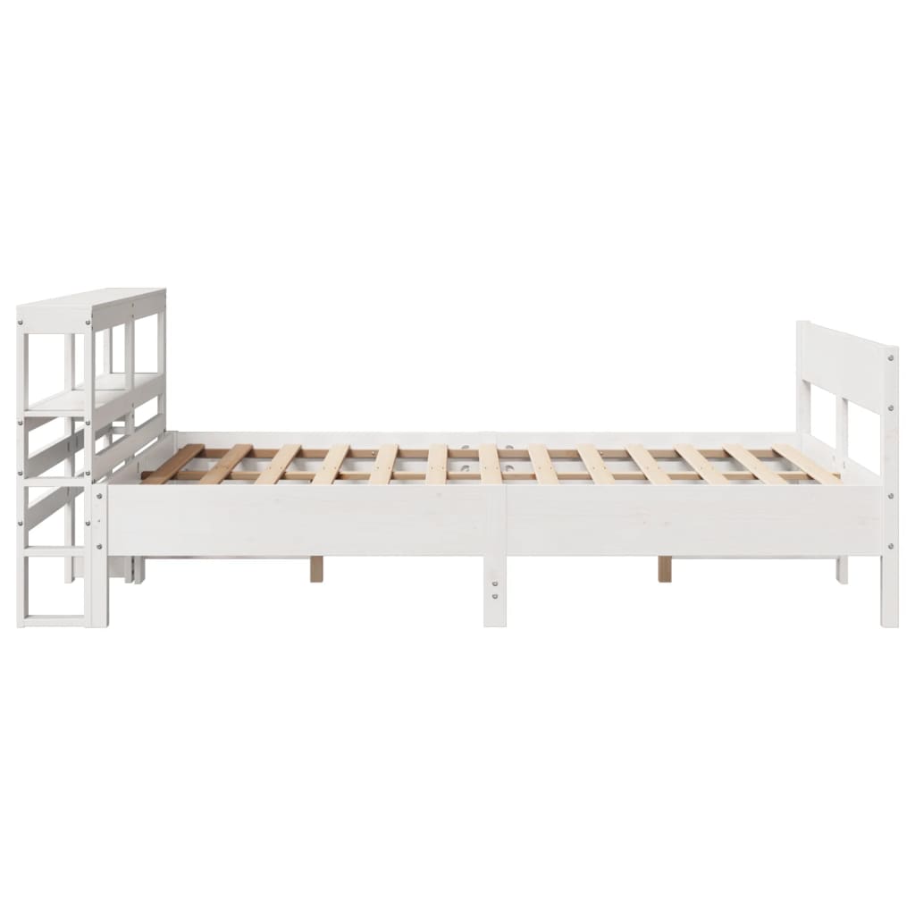 vidaXL Cadru de pat fără saltea, alb, 135x190 cm, lemn masiv de pin vidaXL Cadru de pat fără saltea, alb, 135x190 cm, lemn masiv de pin