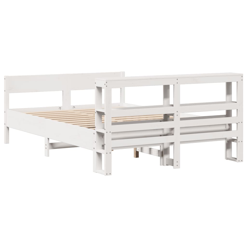 vidaXL Cadru de pat fără saltea, alb, 135x190 cm, lemn masiv de pin vidaXL Cadru de pat fără saltea, alb, 135x190 cm, lemn masiv de pin