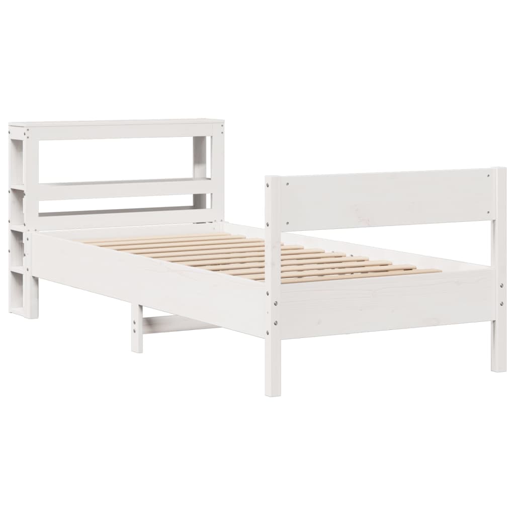 vidaXL Cadru de pat fără saltea, alb, 75x190 cm, lemn masiv de pin