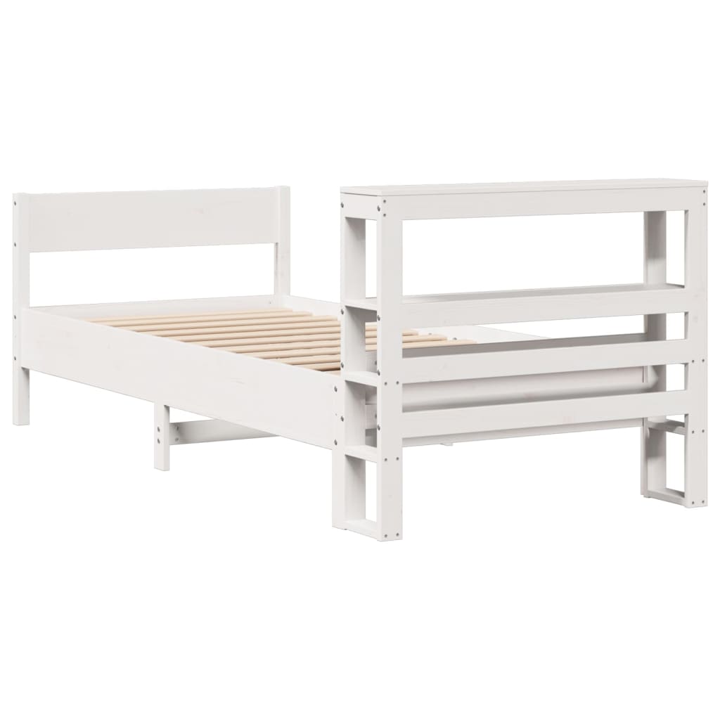 vidaXL Cadru de pat fără saltea, alb, 75x190 cm, lemn masiv de pin