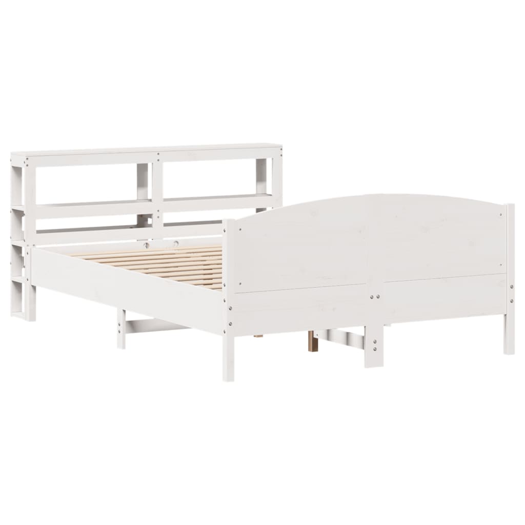 vidaXL Cadru de pat fără saltea, alb, 135x190 cm, lemn masiv de pin vidaXL Cadru de pat fără saltea, alb, 135x190 cm, lemn masiv de pin