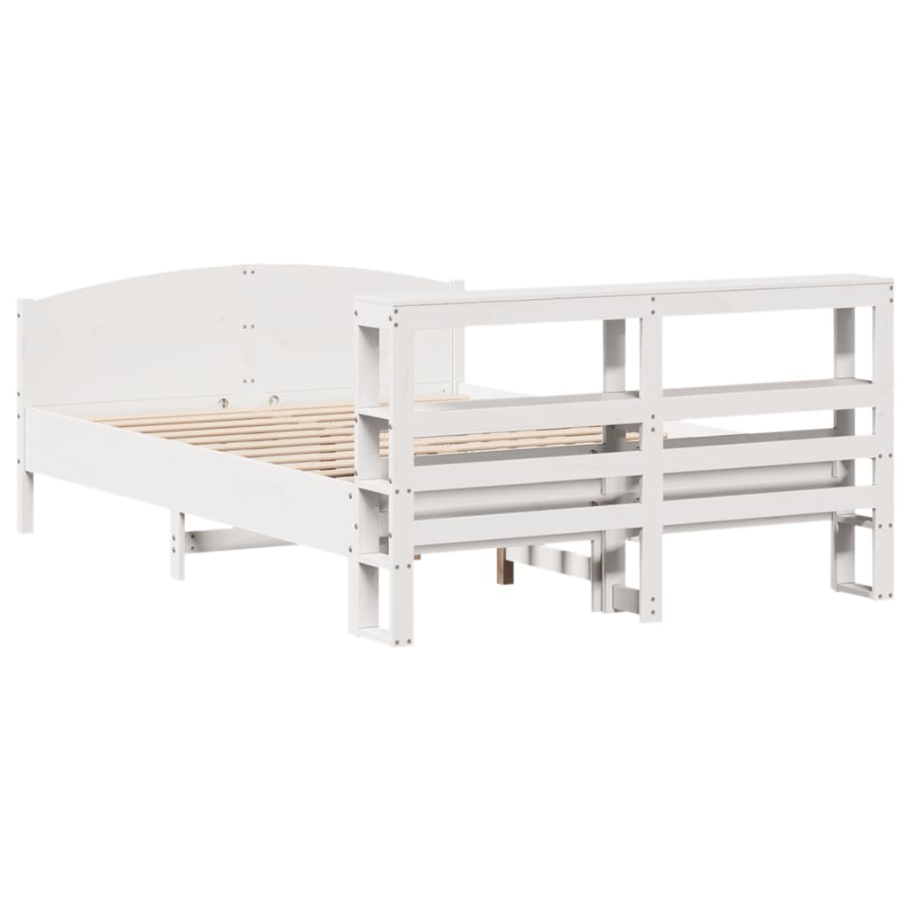 vidaXL Cadru de pat fără saltea, alb, 135x190 cm, lemn masiv de pin vidaXL Cadru de pat fără saltea, alb, 135x190 cm, lemn masiv de pin