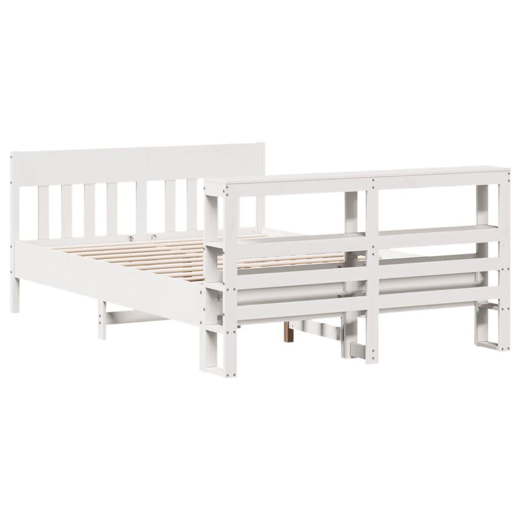 vidaXL Cadru de pat fără saltea, alb, 140x190 cm, lemn masiv de pin