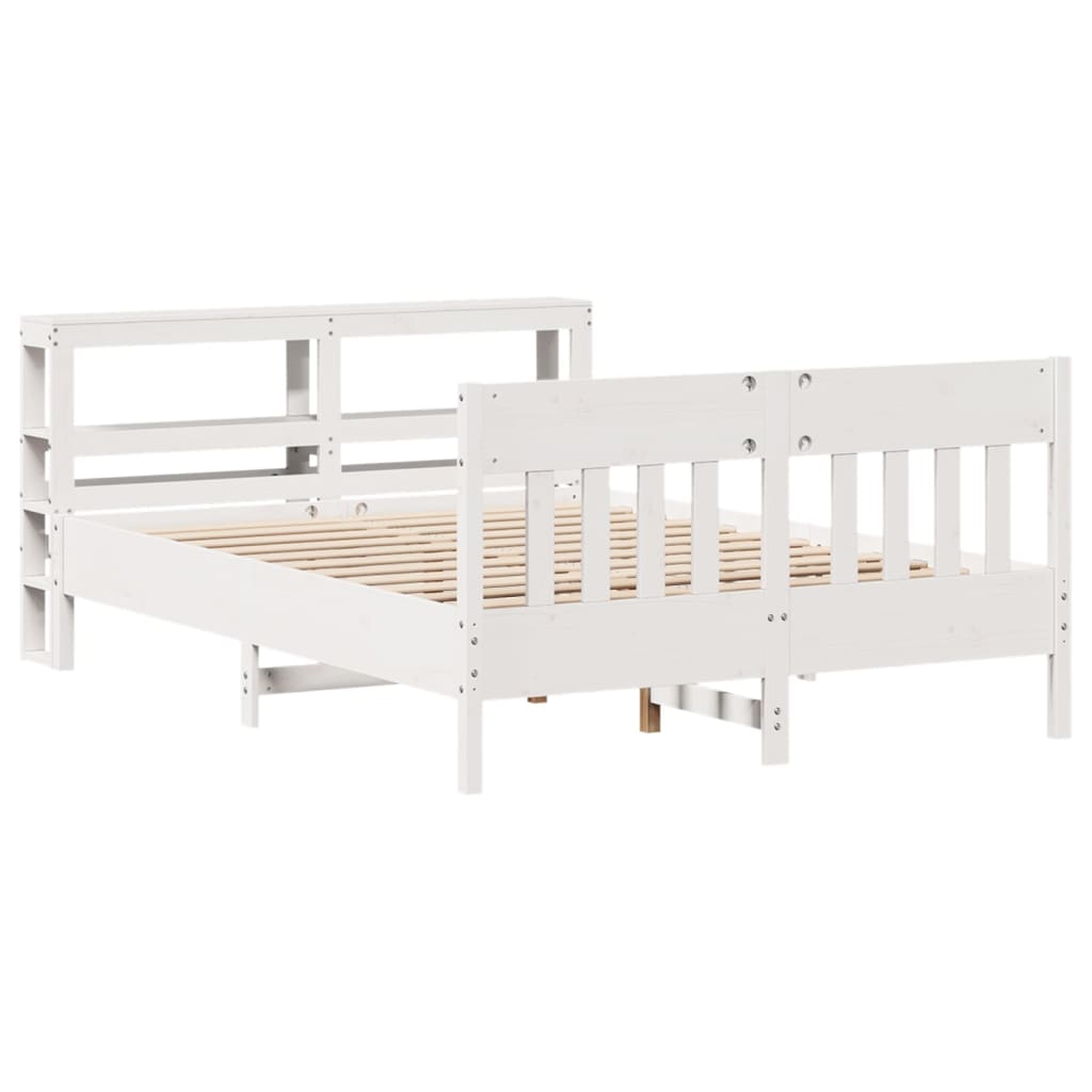 vidaXL Cadru de pat fără saltea, alb, 135x190 cm, lemn masiv de pin