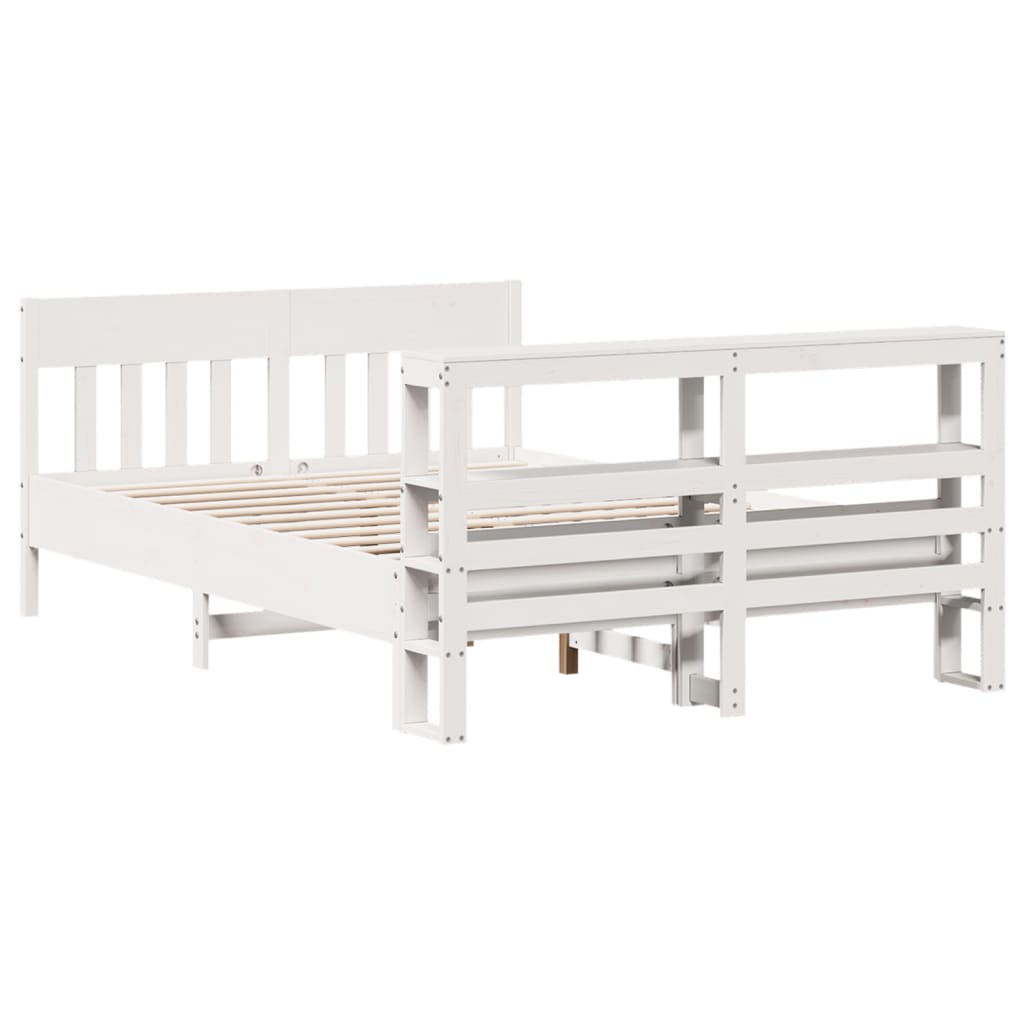 vidaXL Cadru de pat fără saltea, alb, 135x190 cm, lemn masiv de pin