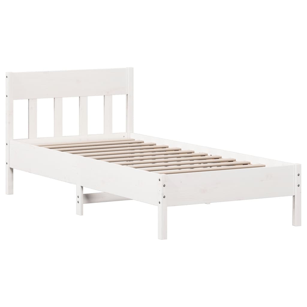 vidaXL Cadru de pat fără saltea, alb, 75x190 cm, lemn masiv de pin