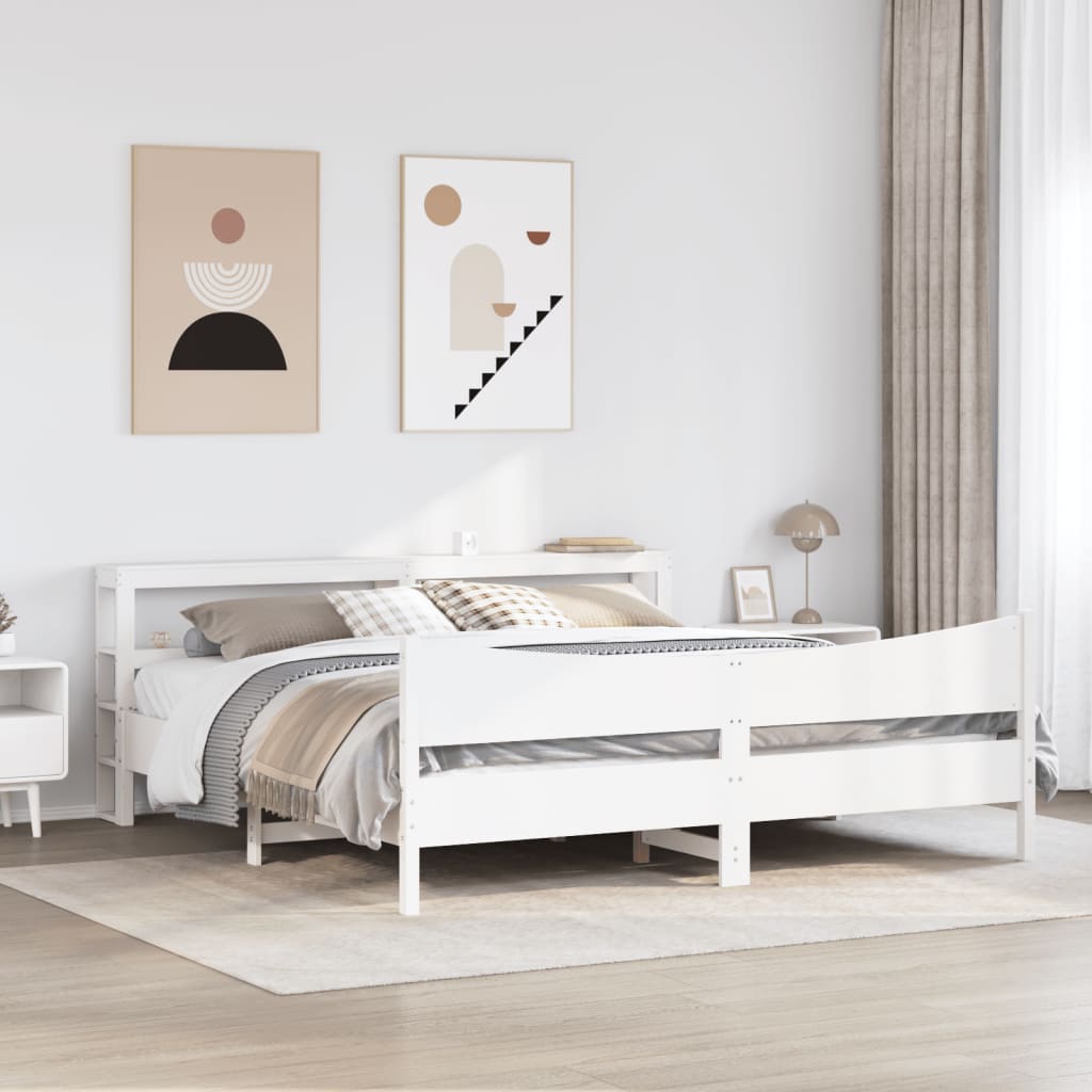 vidaXL Cadru de pat cu tăblie, alb, 180x200 cm, lemn masiv de pin vidaXL Cadru de pat cu tăblie, alb, 180x200 cm, lemn masiv de pin