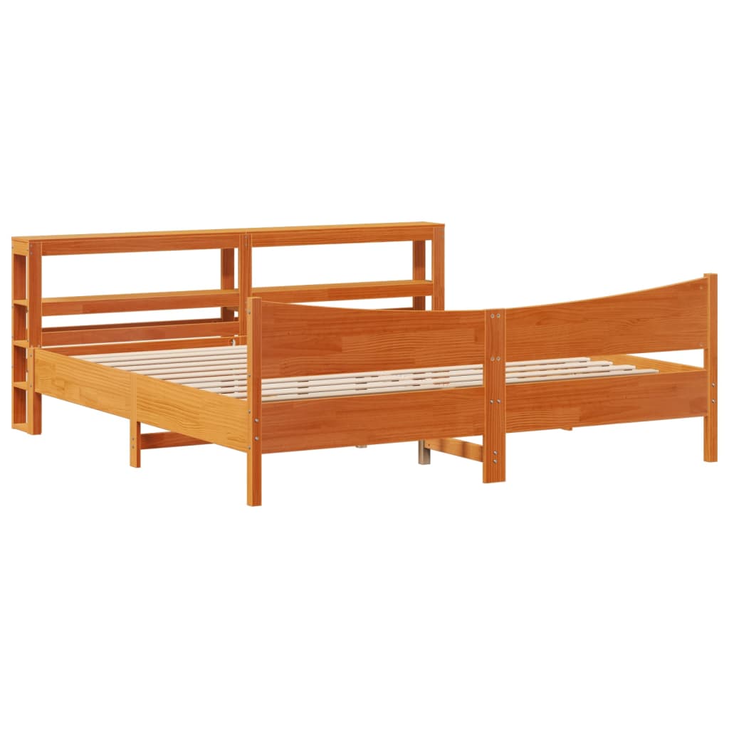 vidaXL Cadru de pat cu tăblie, maro ceruit, 180x200 cm, lemn masiv pin vidaXL Cadru de pat cu tăblie, maro ceruit, 180x200 cm, lemn masiv pin