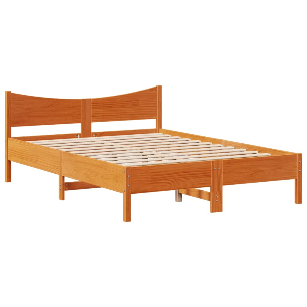 vidaXL Cadru de pat cu tăblie, maro ceruit, 120x200 cm, lemn masiv pin vidaXL Cadru de pat cu tăblie, maro ceruit, 120x200 cm, lemn masiv pin