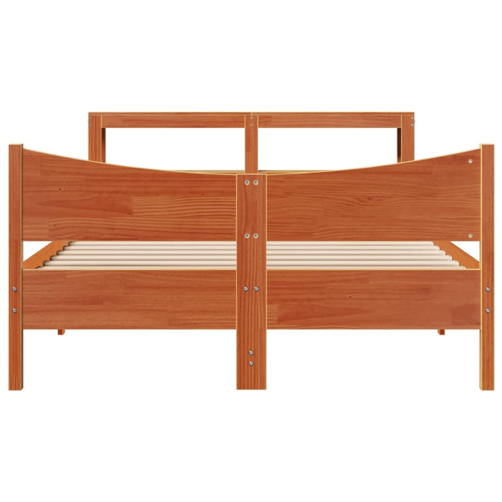 vidaXL Cadru de pat cu tăblie, maro ceruit, 140x190 cm, lemn masiv pin vidaXL Cadru de pat cu tăblie, maro ceruit, 140x190 cm, lemn masiv pin