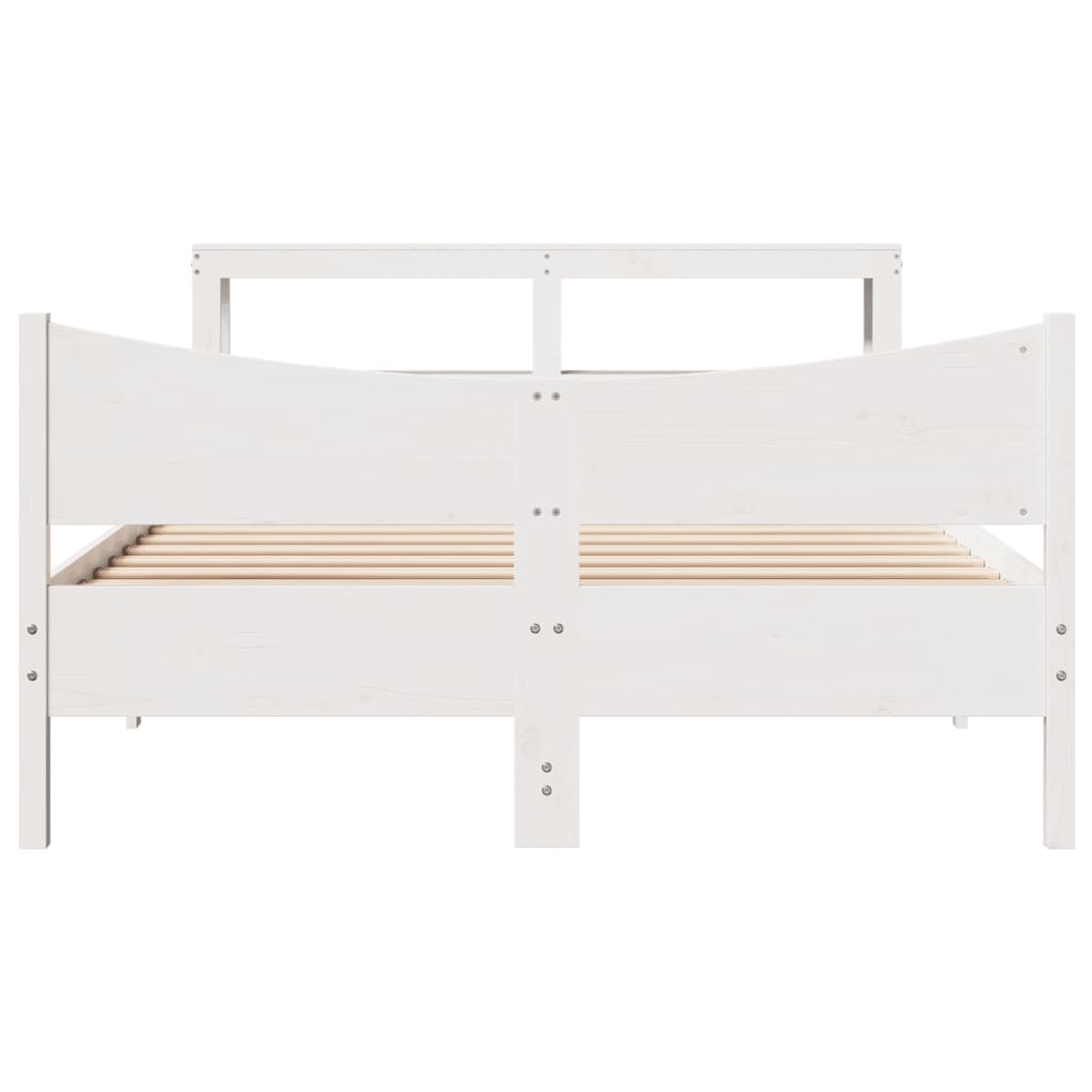 vidaXL Cadru de pat cu tăblie, alb, 135x190 cm, lemn masiv de pin vidaXL Cadru de pat cu tăblie, alb, 135x190 cm, lemn masiv de pin