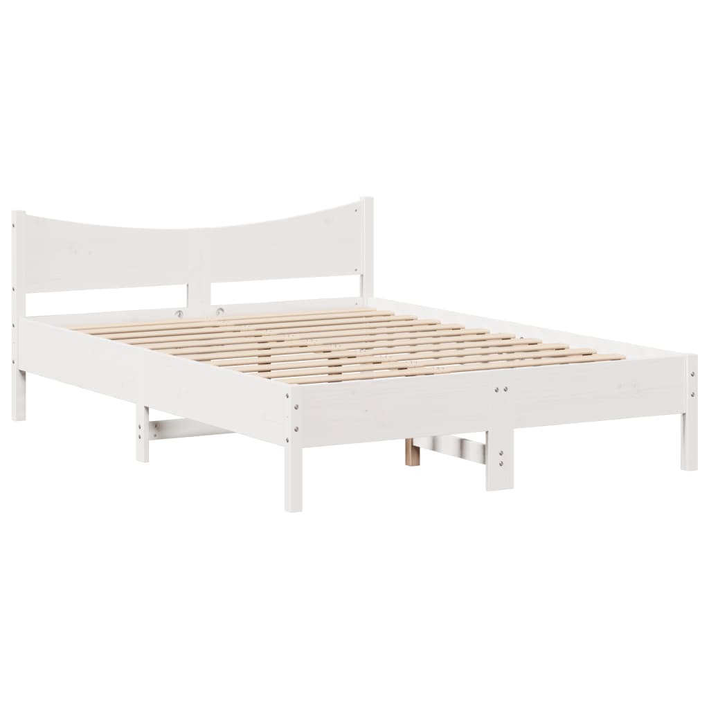 vidaXL Cadru de pat cu tăblie, alb, 135x190 cm, lemn masiv de pin vidaXL Cadru de pat cu tăblie, alb, 135x190 cm, lemn masiv de pin