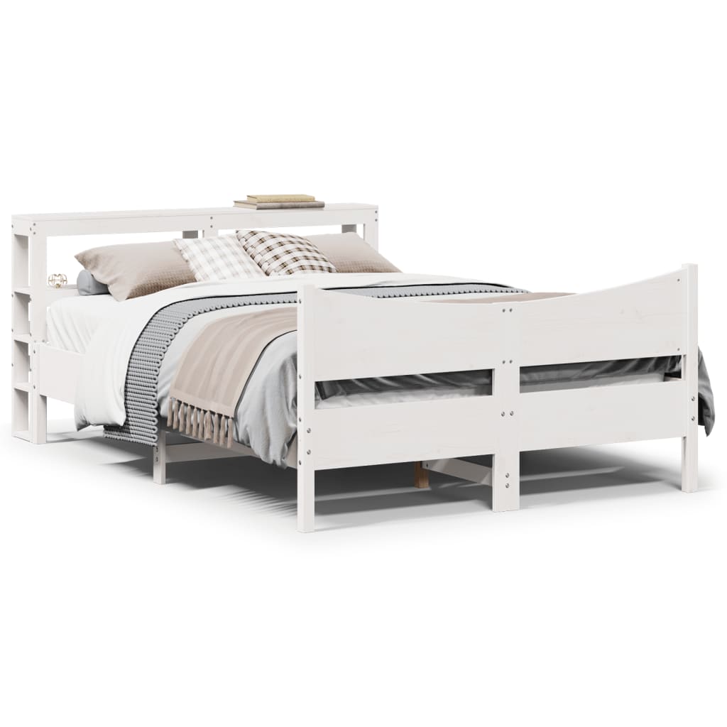 vidaXL Cadru de pat cu tăblie, alb, 120x190 cm, lemn masiv pin vidaXL Cadru de pat cu tăblie, alb, 120x190 cm, lemn masiv pin