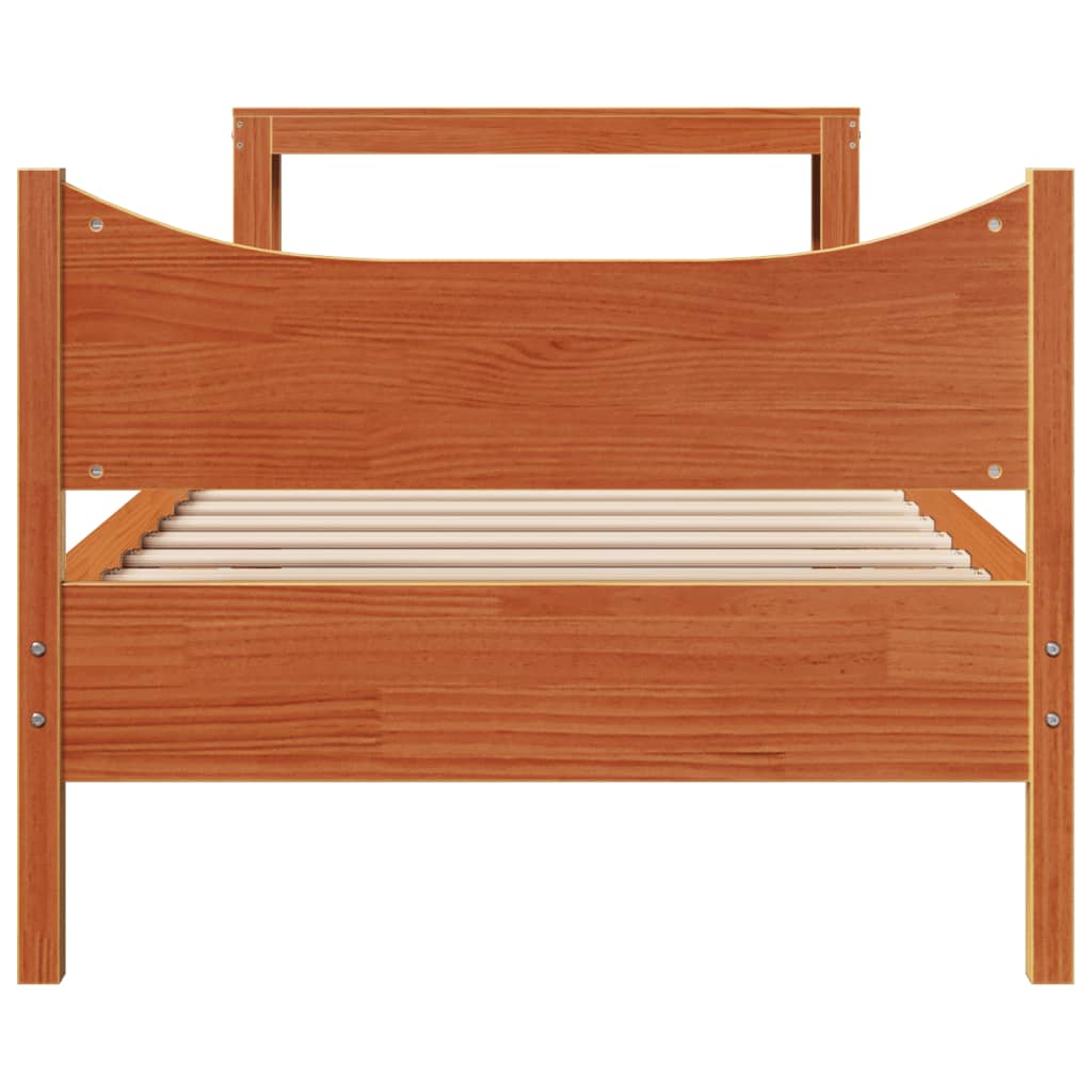 vidaXL Cadru de pat cu tăblie, maro ceruit, 75x190 cm, lemn masiv pin